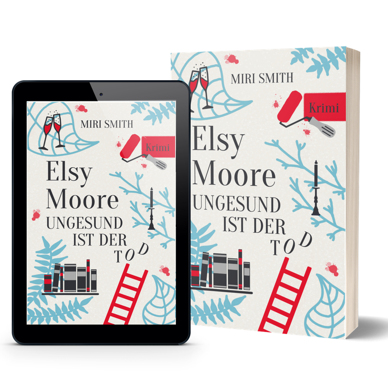 Das Buch Elsy Moore Ungesund ist der Tod mit schönen Illustrationen wie einem Bücherregal.